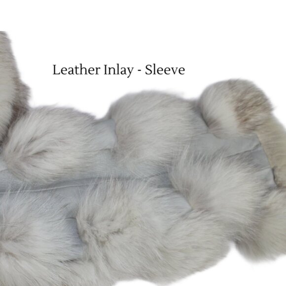 Natural Blue Stripped Fox Jacket with Leather Accent Panels, Size SM/Med - Picture 10 of 10